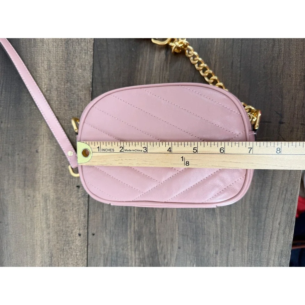 Tory Burch Kira Chevron Small Camera Bag Pink Moon Quilted Leather Crossbody